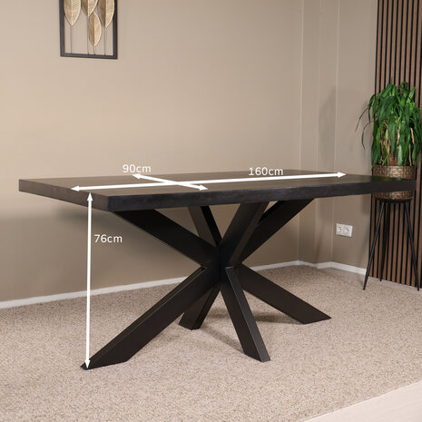 Lizzely Garden & Living Tweedekans model: Eettafel langwerpig mangohout 160cm zwart John langwerpige tafel duurzaam mango eetkamertafel