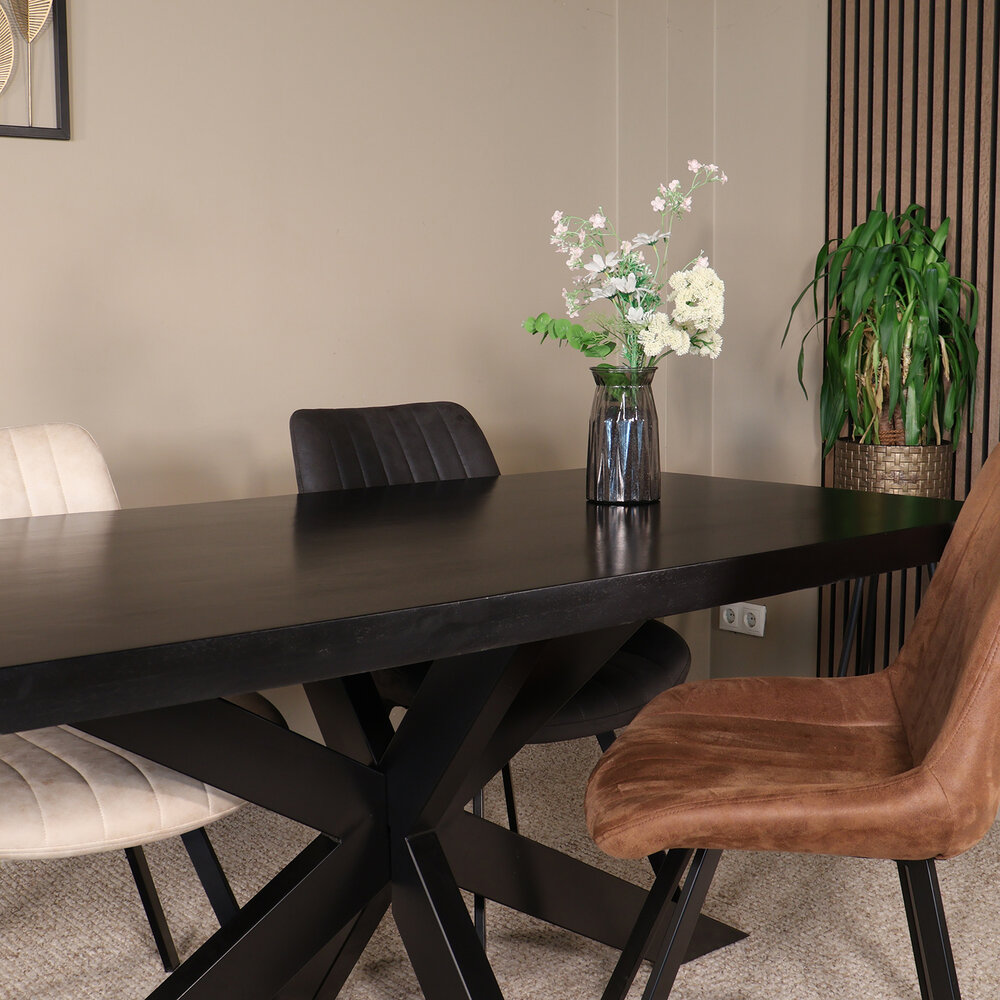 Tweedekans model: Eettafel langwerpig mangohout 160cm zwart John langwerpige tafel duurzaam mango eetkamertafel