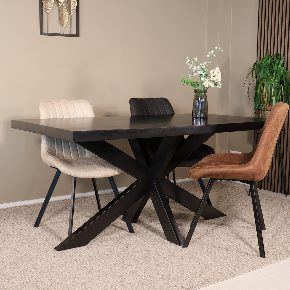 Tweedekans model: Eettafel langwerpig mangohout 160cm zwart John langwerpige tafel duurzaam mango eetkamertafel