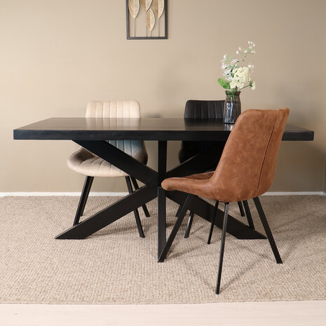 Lizzely Garden & Living Tweedekans model: Eettafel langwerpig mangohout 160cm zwart John langwerpige tafel duurzaam mango eetkamertafel