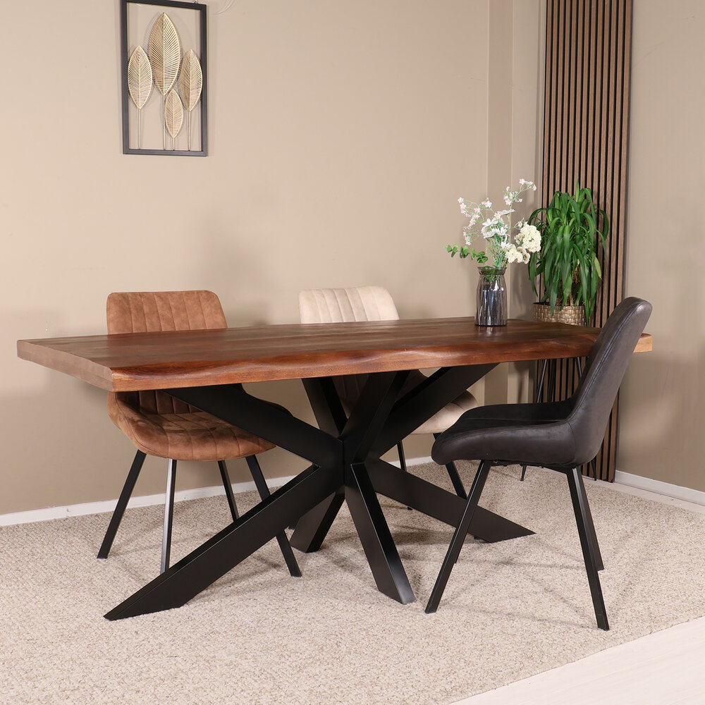 Eettafel boomstam mangohout 180cm Indiana industriële duurzaam boomstamtafel mango Eettafel boomstam mangohout 180cm Indiana industriële duurzaam boomstamtafel mango