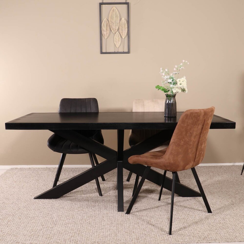 Eettafel langwerpig mangohout 180cm zwart John langwerpige tafel duurzaam mango eetkamertafel