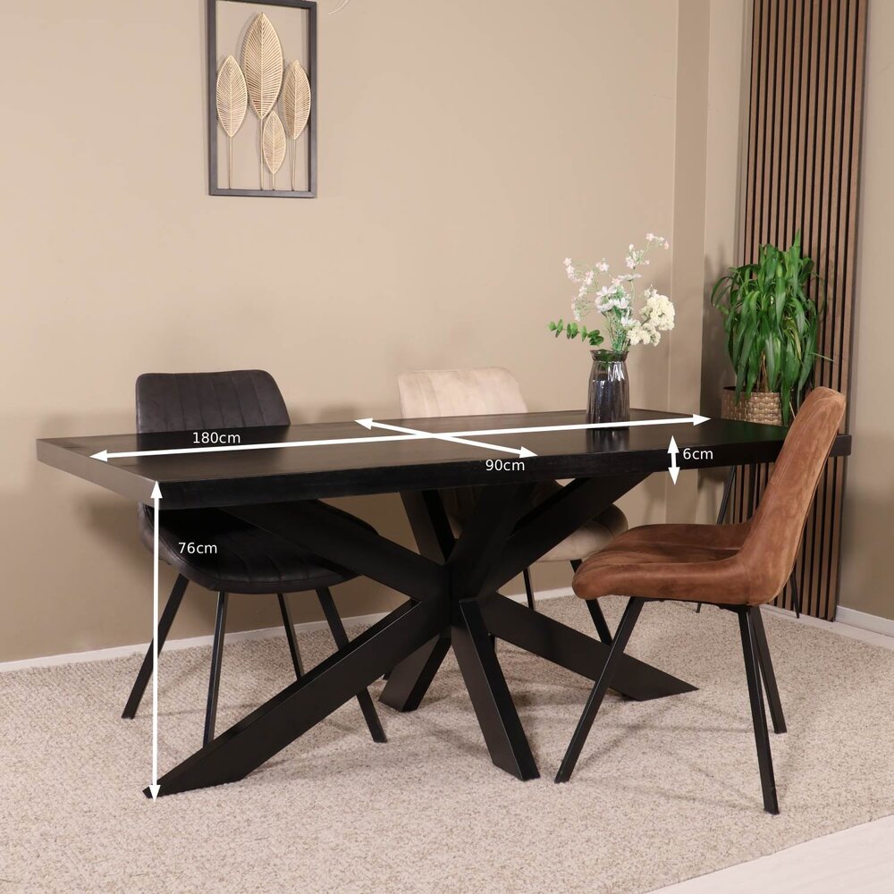Eettafel langwerpig mangohout 180cm zwart John langwerpige tafel duurzaam mango eetkamertafel