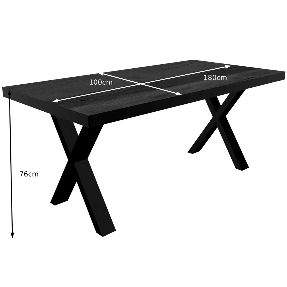 Eettafel rechthoekig mangohout Xavier zwart 180cm duurzaam tafel met X-poot mango eetkamertafel rechthoek hout Eettafel rechthoekig mangohout Xavier zwart 180cm duurzaam tafel met X-poot mango eetkamertafel rechthoek hout