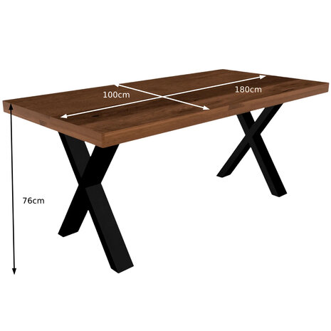Lizzely Garden & Living Eettafel rechthoekig Xavier 180cm duurzaam mangohout tafel met X-poot mango rechthoek eetkamertafel