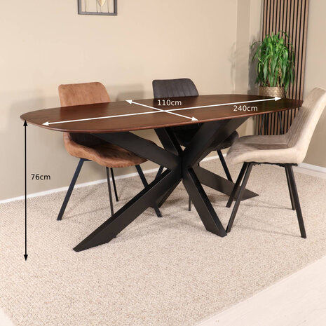 Lizzely Garden & Living Eettafel deens ovaal mangohout 240cm Austin bruin ovale tafel duurzaam mango eetkamertafel