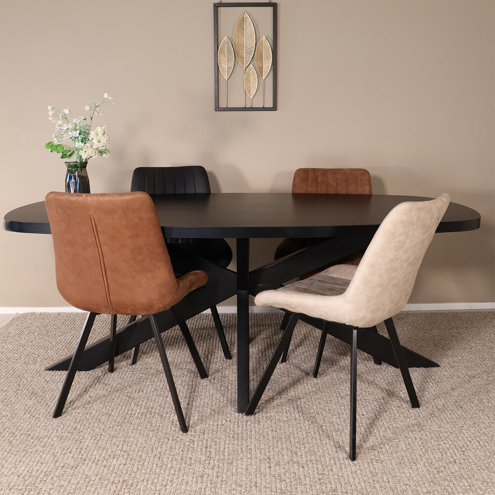 Eettafel Leco deens ovaal 240cm zwart melamine Eettafel Leco deens ovaal 240cm zwart melamine