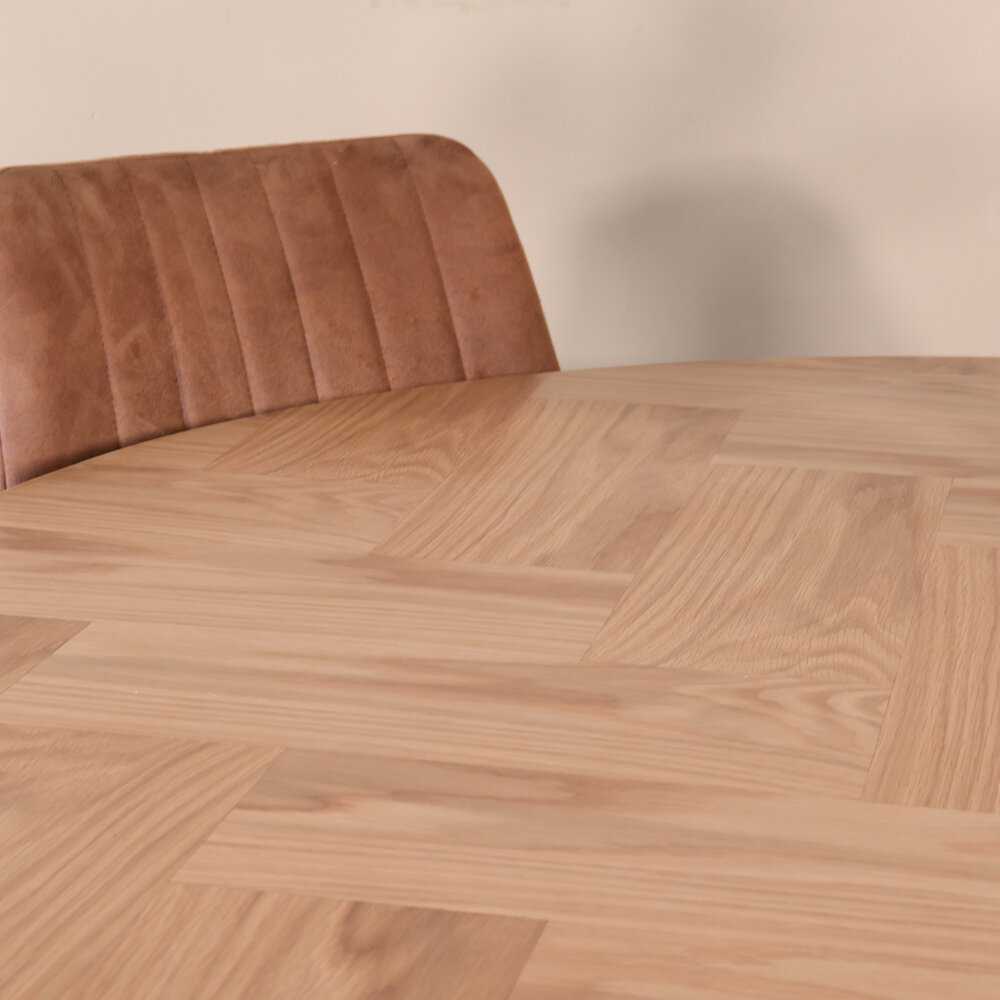 Eettafel rond visgraat Ozzy bruin 120cm ronde tafel