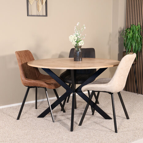 Lizzely Garden & Living Eettafel rond visgraat Ozzy bruin 120cm ronde tafel