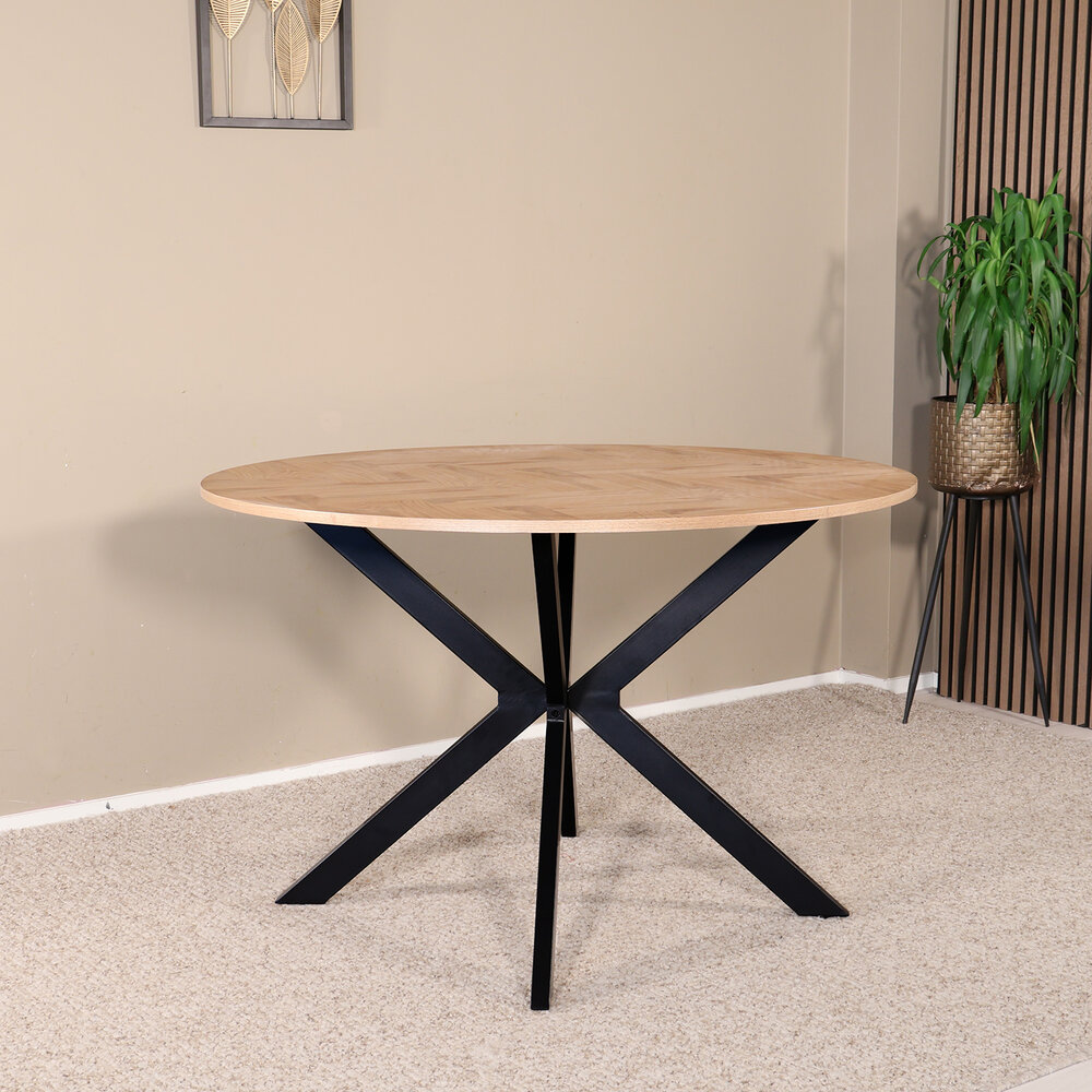 Eettafel rond visgraat Ozzy bruin 120cm ronde tafel