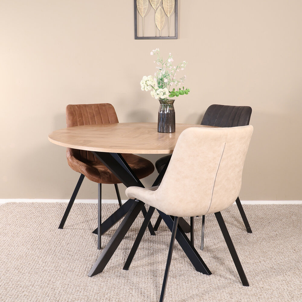 Eettafel rond visgraat Ozzy bruin 120cm ronde tafel