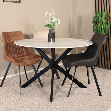 Lizzely Garden & Living Eettafel rond 120cm Jenna marmerlook wit ronde tafel