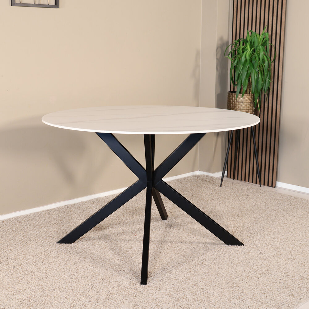 Eettafel rond 120cm Jenna marmerlook wit ronde tafel Eettafel rond 120cm Jenna marmerlook wit ronde tafel