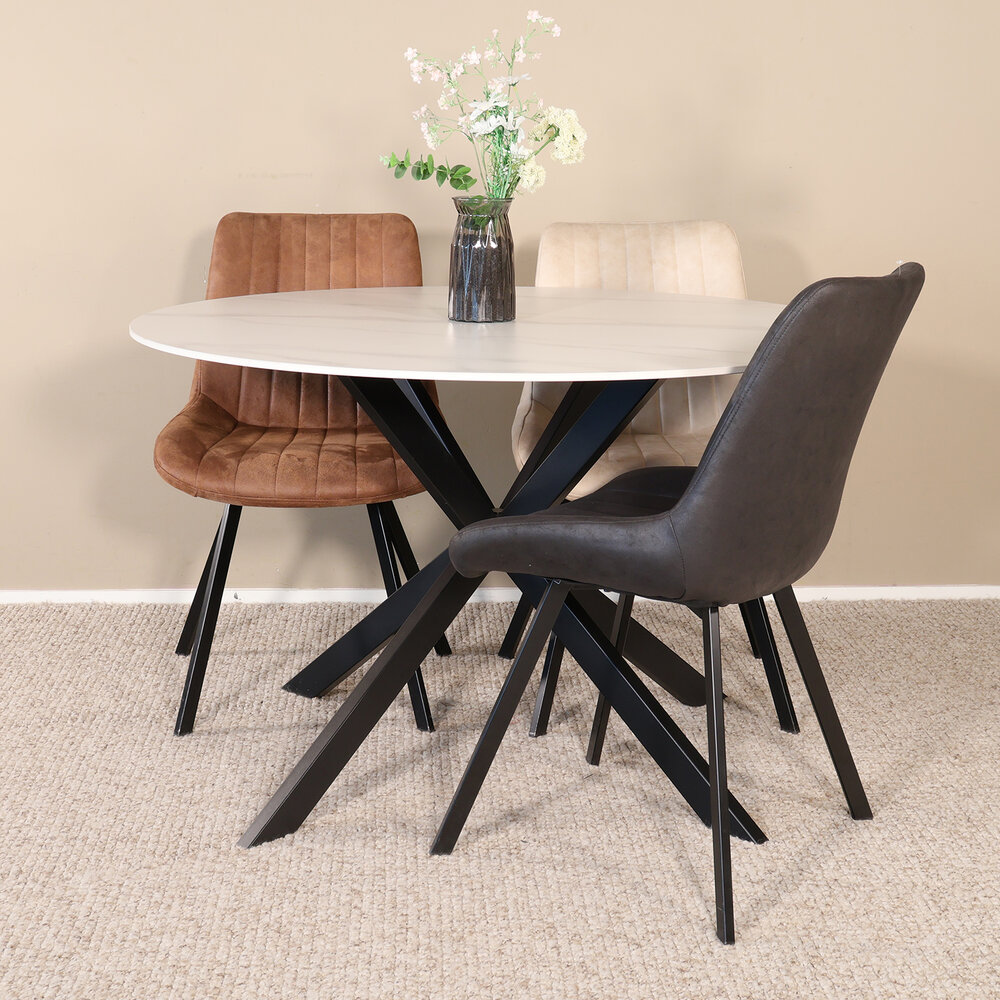 Eettafel rond 120cm Jenna marmerlook wit ronde tafel Eettafel rond 120cm Jenna marmerlook wit ronde tafel