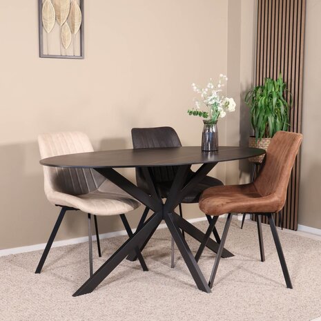 Lizzely Garden & Living Eettafel ovaal 160cm Figo marmerlook zwart ovale tafel steen