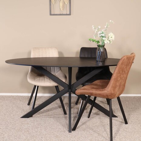Lizzely Garden & Living Eettafel ovaal 160cm Figo marmerlook zwart ovale tafel steen