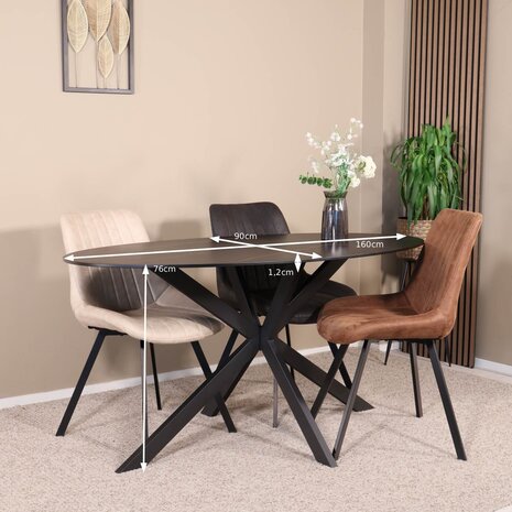 Lizzely Garden & Living Eettafel ovaal 160cm Figo marmerlook zwart ovale tafel steen