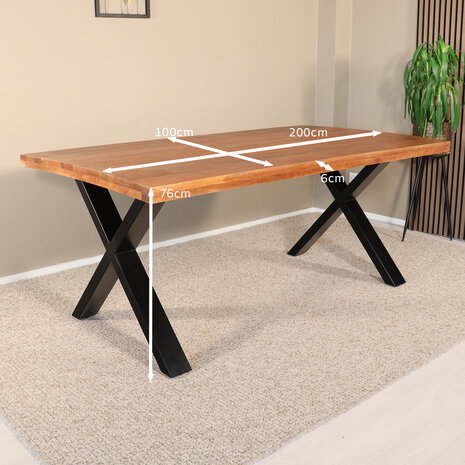 Lizzely Garden & Living Eettafel rechthoek Xavier 200cm duurzaam mangohout tafel met X-poot mango eetkamertafel rechthoekig