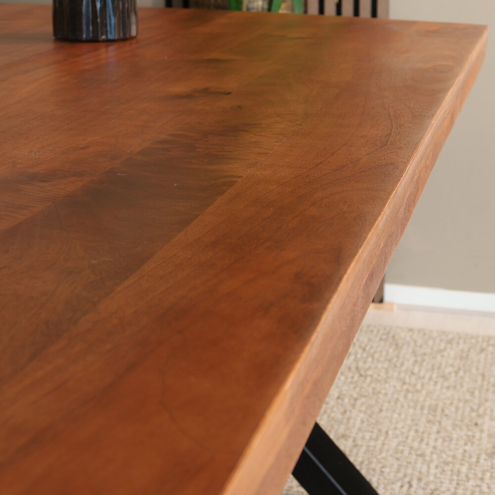 Eettafel rechthoek Xavier 200cm duurzaam mangohout tafel met X-poot mango eetkamertafel rechthoekig