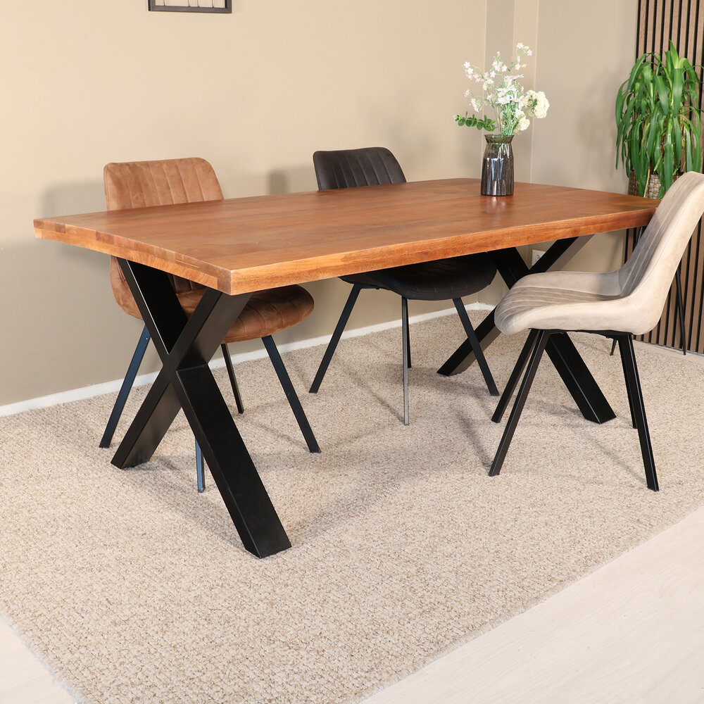 Eettafel rechthoek Xavier 200cm duurzaam mangohout tafel met X-poot mango eetkamertafel rechthoekig