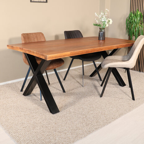 Lizzely Garden & Living Eettafel rechthoek Xavier 200cm duurzaam mangohout tafel met X-poot mango eetkamertafel rechthoekig