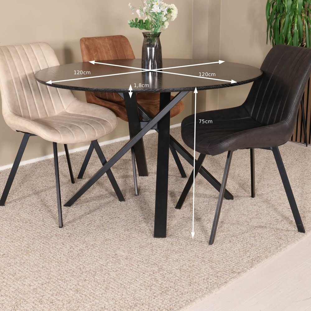 Eettafel rond Ronsi zwart 120cm ronde tafel
