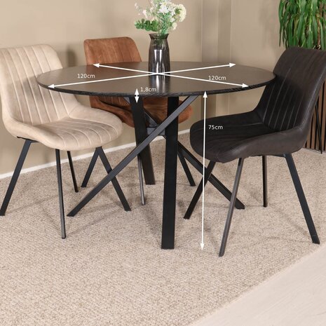 Lizzely Garden & Living Eettafel rond Ronsi zwart 120cm ronde tafel