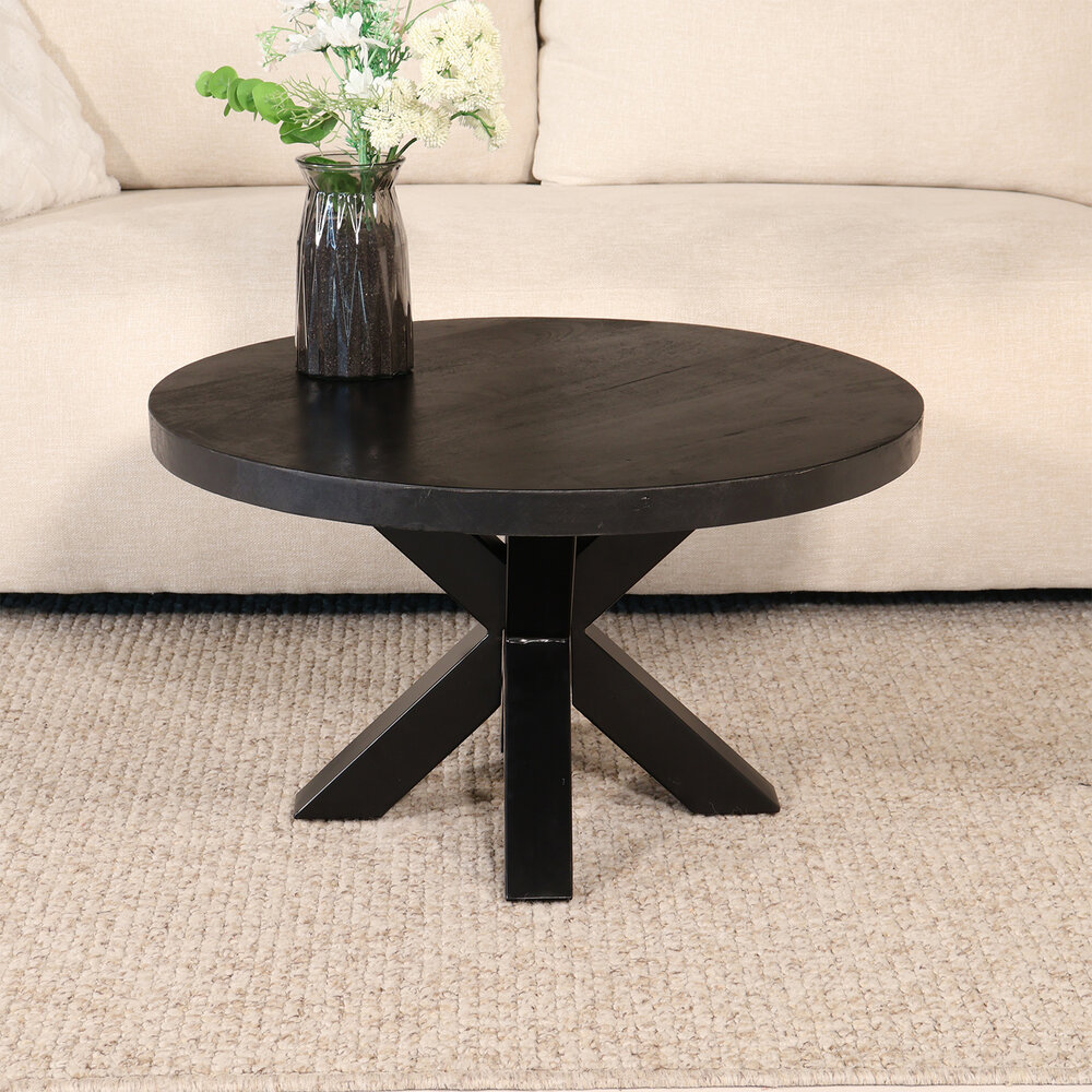Salontafel rond mangohout 70cm Jesse zwart Salontafel rond mangohout 70cm Jesse zwart