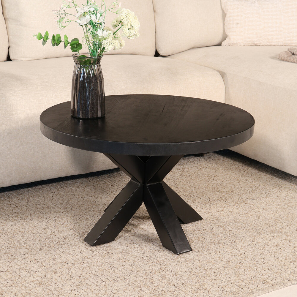 Salontafel rond mangohout 70cm Jesse zwart Salontafel rond mangohout 70cm Jesse zwart
