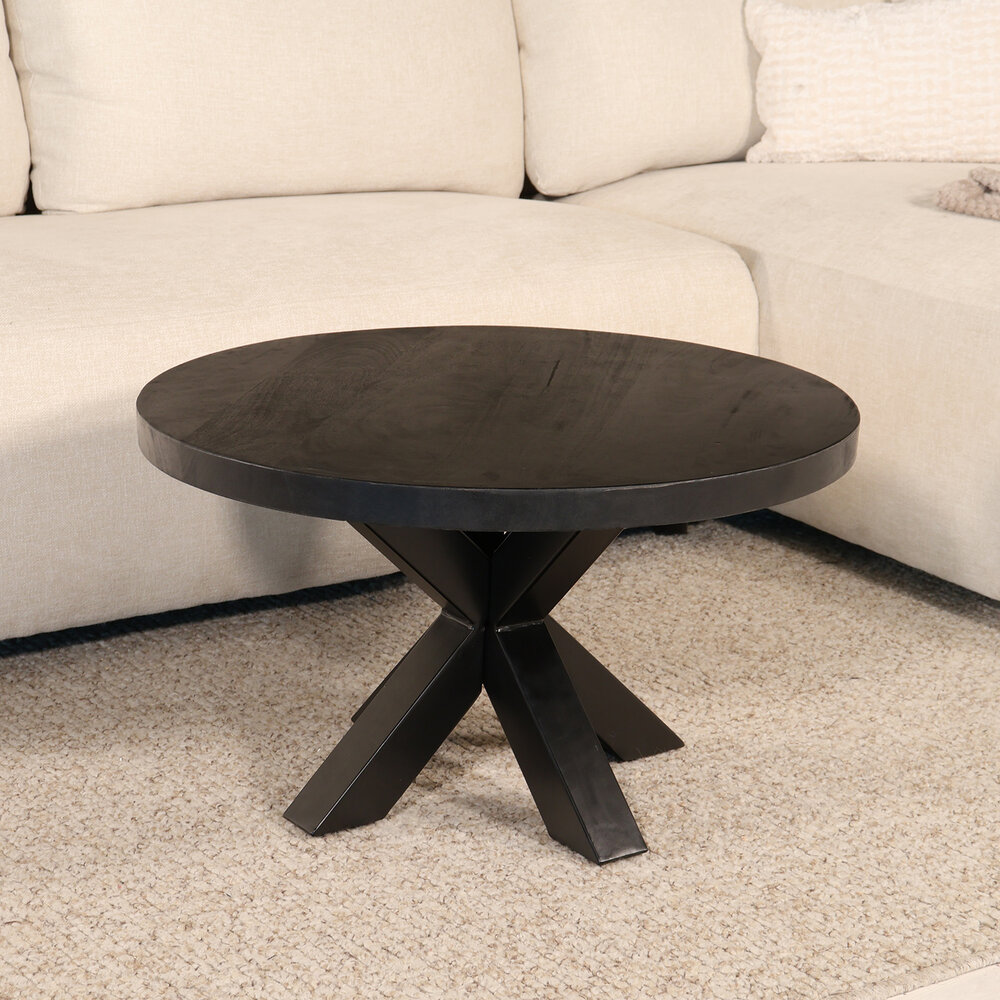 Salontafel rond mangohout 70cm Jesse zwart Salontafel rond mangohout 70cm Jesse zwart