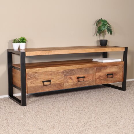 Lizzely Garden & Living TV meubel mangohout Ilse industrieel 150cm duurzaam massief hout mango