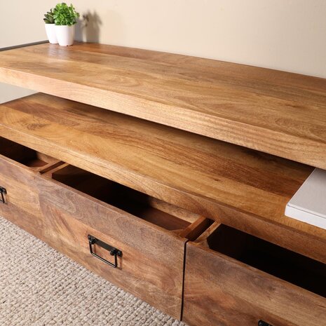 Lizzely Garden & Living TV meubel mangohout Ilse industrieel 150cm duurzaam massief hout mango
