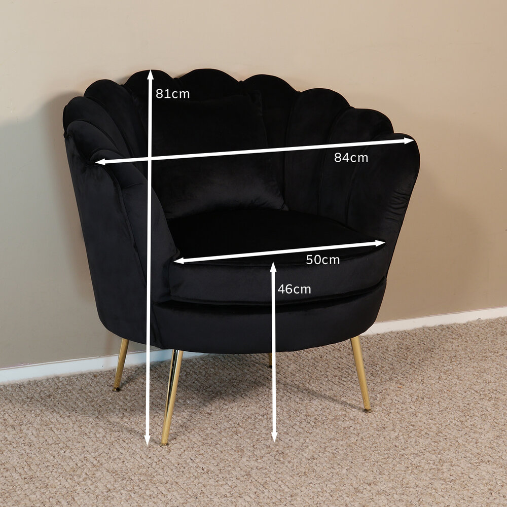 Fauteuil zitbank 1 persoons stoel Belle velvet zwart bankje