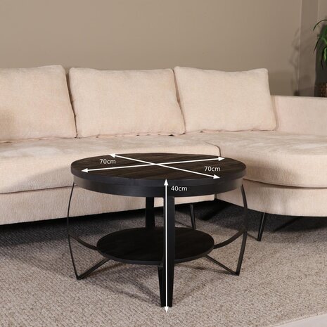 Lizzely Garden & Living Salontafel rond mangohout zwart Sandy industrieel duurzaam massief hout mango