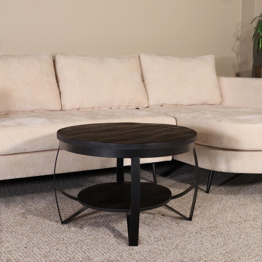 Salontafel rond mangohout zwart Sandy industrieel duurzaam massief hout mango