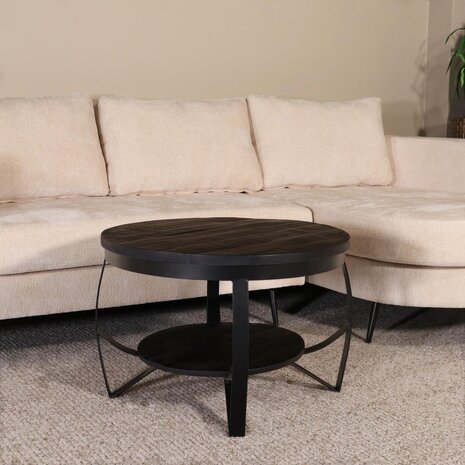 Lizzely Garden & Living Salontafel rond mangohout zwart Sandy industrieel duurzaam massief hout mango