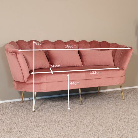 Lizzely Garden & Living Zitbank Belle 3 zits velvet oud roze 180cm stof bankstel incl. 3 kussens bank