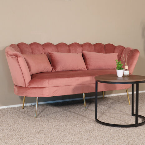 Lizzely Garden & Living Zitbank Belle 3 zits velvet oud roze 180cm stof bankstel incl. 3 kussens bank