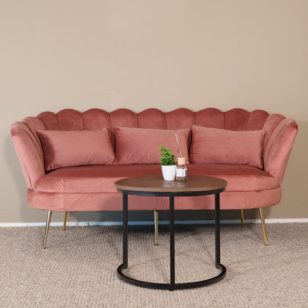 Zitbank Belle 3 zits velvet oud roze 180cm stof bankstel incl. 3 kussens bank