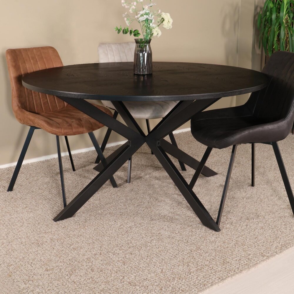 Eettafel rond visgraat Ozzy zwart 140cm ronde tafel