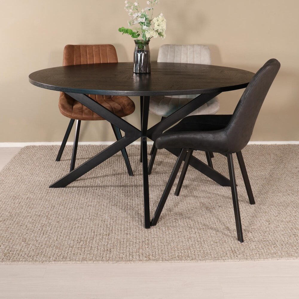 Eettafel rond visgraat Ozzy zwart 140cm ronde tafel