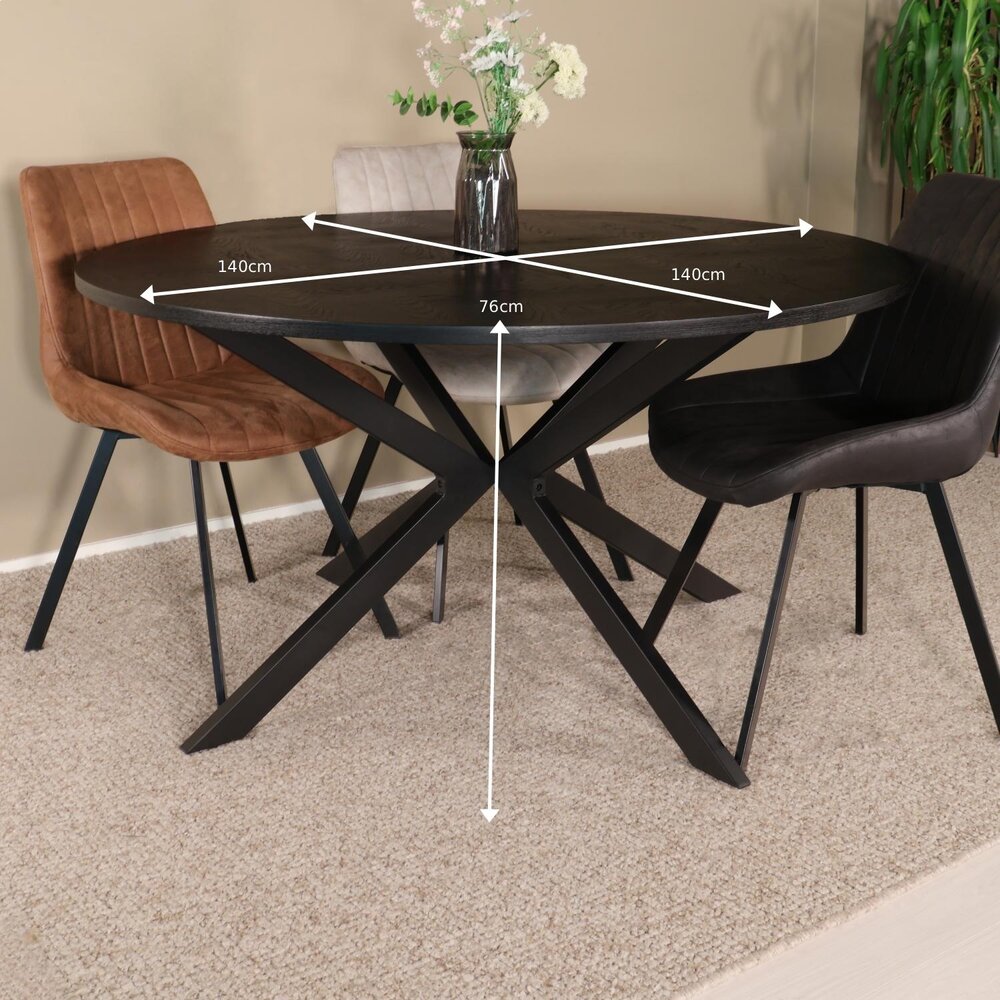 Eettafel rond visgraat Ozzy zwart 140cm ronde tafel