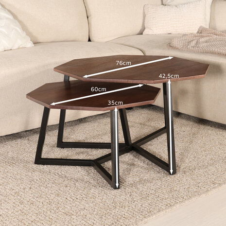 Lizzely Garden & Living Salontafel 2delig mangohout hexagon Loes industrieel massief hout mango Lizzely Garden & Living Salontafel 2delig mangohout hexagon Loes industrieel massief hout mango