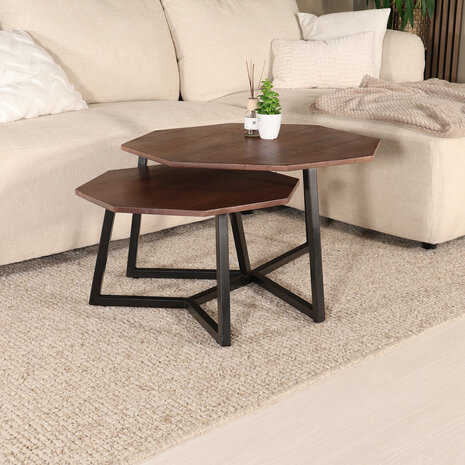 Lizzely Garden & Living Salontafel 2delig mangohout hexagon Loes industrieel massief hout mango Lizzely Garden & Living Salontafel 2delig mangohout hexagon Loes industrieel massief hout mango