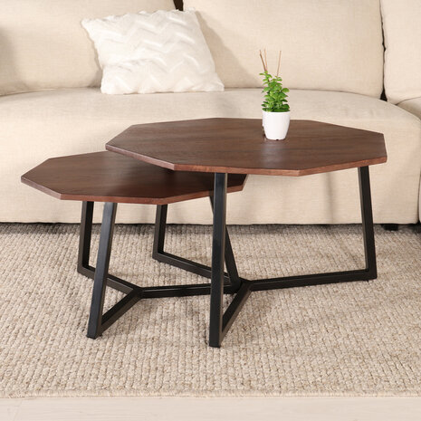 Lizzely Garden & Living Salontafel 2delig mangohout hexagon Loes industrieel massief hout mango Lizzely Garden & Living Salontafel 2delig mangohout hexagon Loes industrieel massief hout mango