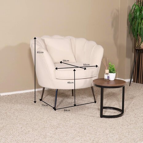 Lizzely Garden & Living Fauteuil zitbank 1 persoons belle velvet crème