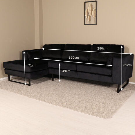 Lizzely Garden & Living Hoekbank Tavero 280cm zwart links