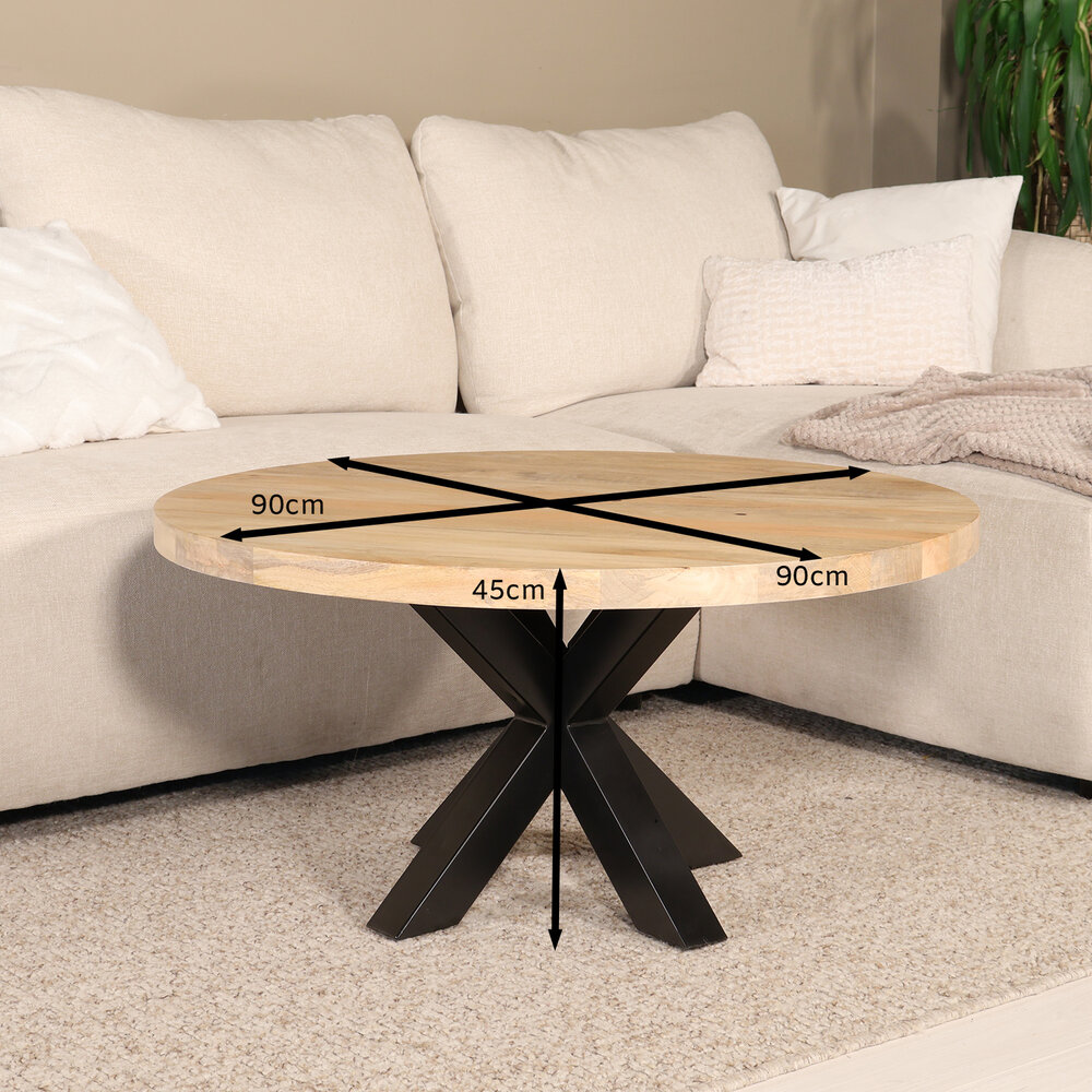 Salontafel rond mangohout 90cm Jesse lichtbruin