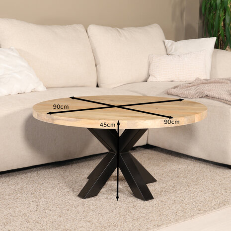 Lizzely Garden & Living Salontafel rond mangohout 90cm Jesse lichtbruin