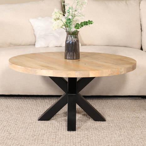 Lizzely Garden & Living Salontafel rond mangohout 90cm Jesse lichtbruin